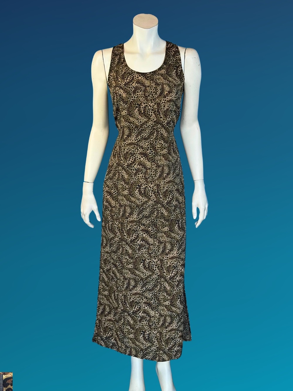 90s Minimalist  Leopard Print Maxi Slip Dress | S M